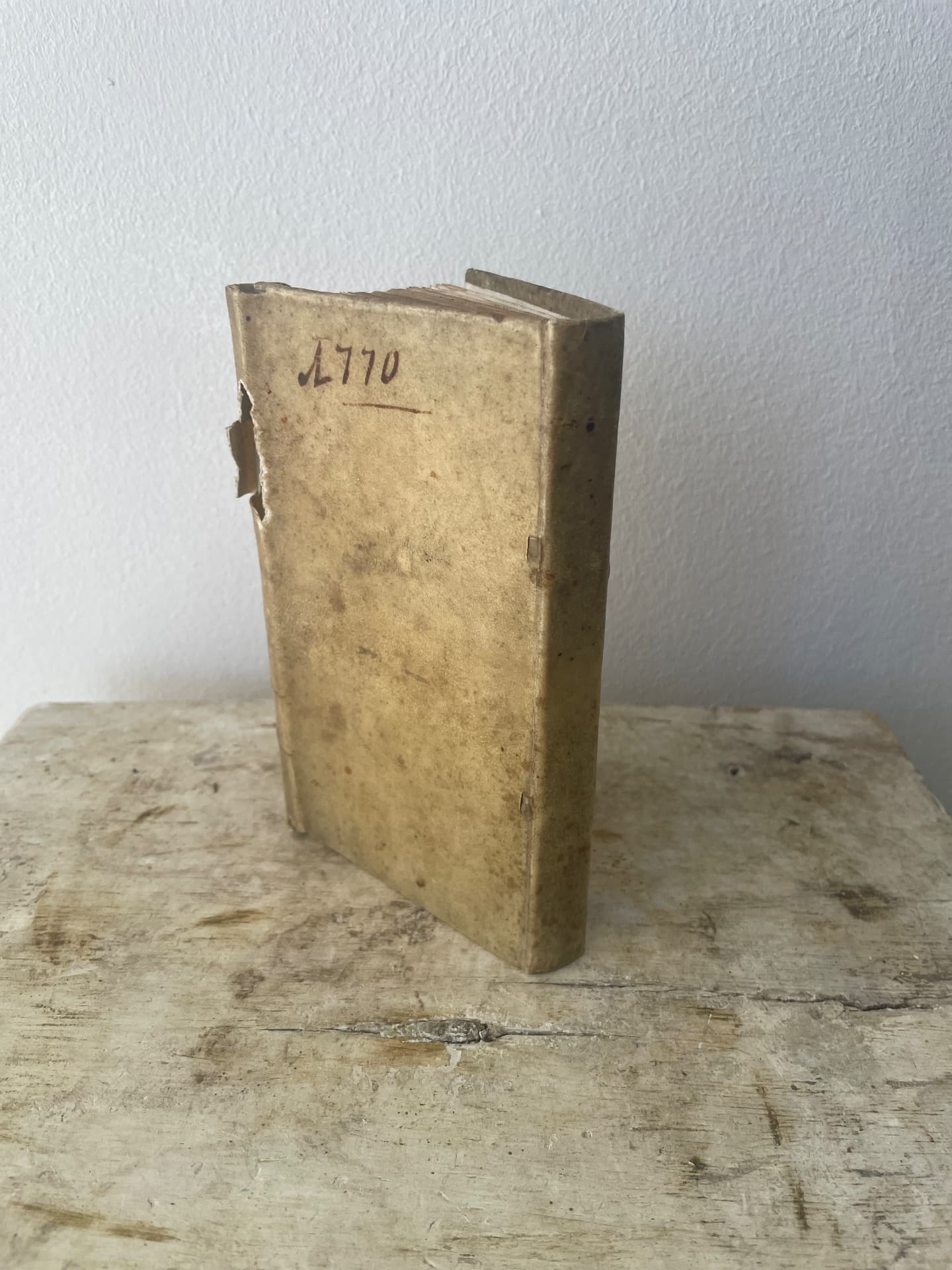 The 1770 almanac in its contemporary limp vellum binding