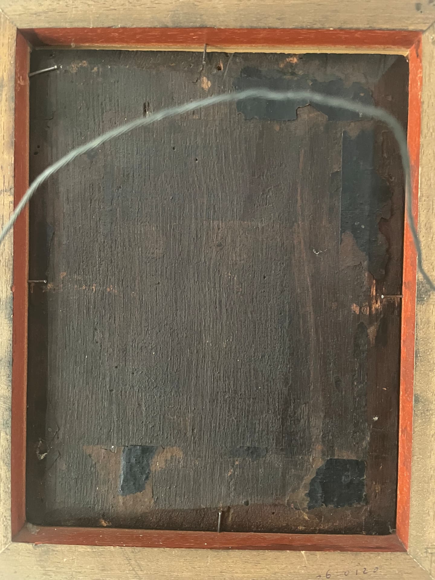 The reverse of the panel: old oak with bevelled edges and an even, age-appropriate patina